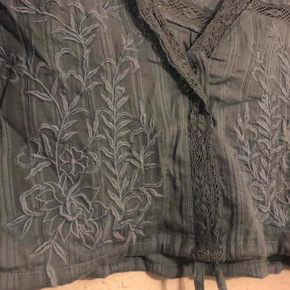 Free People Follow Your Heart Embroidered Crop Balloon Sleeve Top XS - Picture 6 of 11